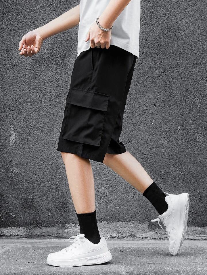 Black Flap Pocket Shorts