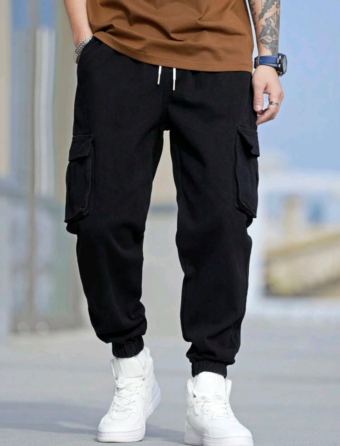 Drawstring denim Cargo pants