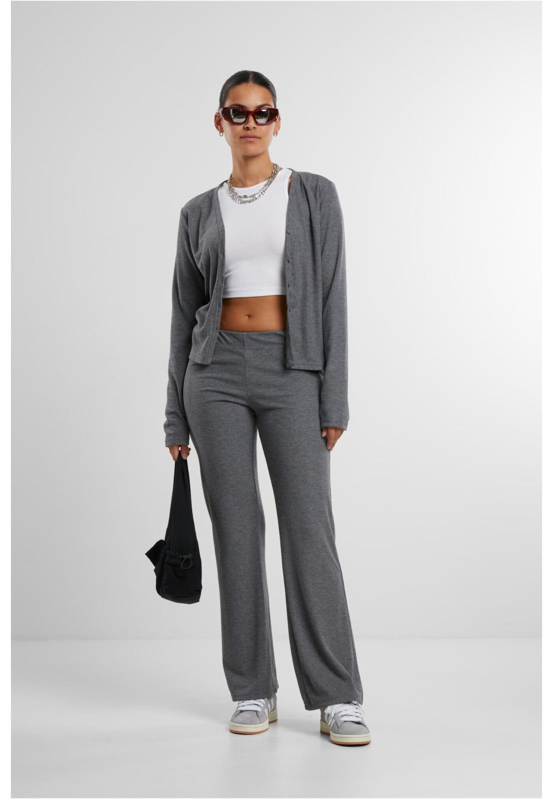 Women's cardigan Charcoal ribbed twinset
