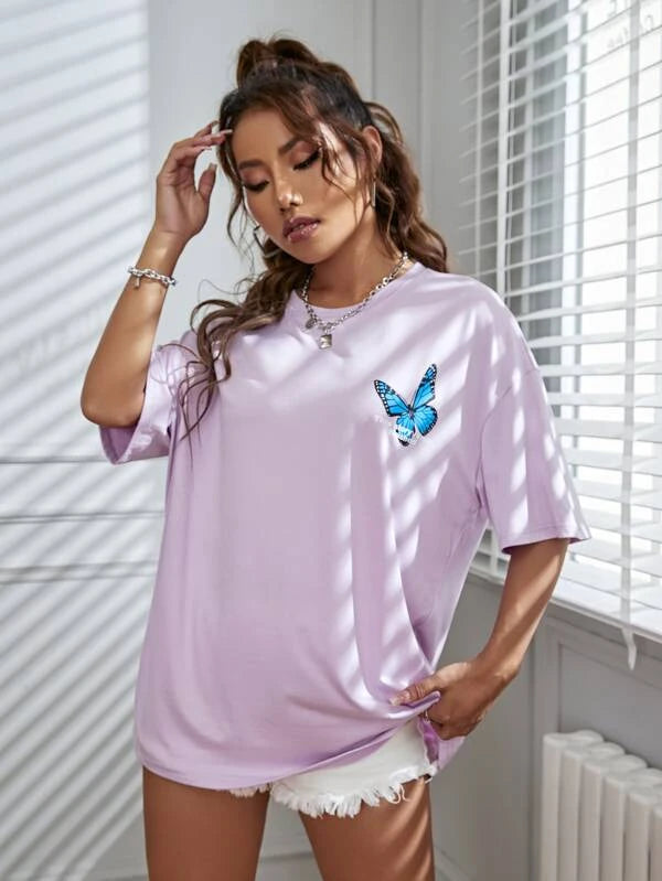 Butterfly Graphic Drop Shoulder Tee