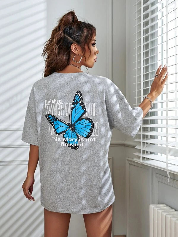 Butterfly Graphic Drop Shoulder Tee
