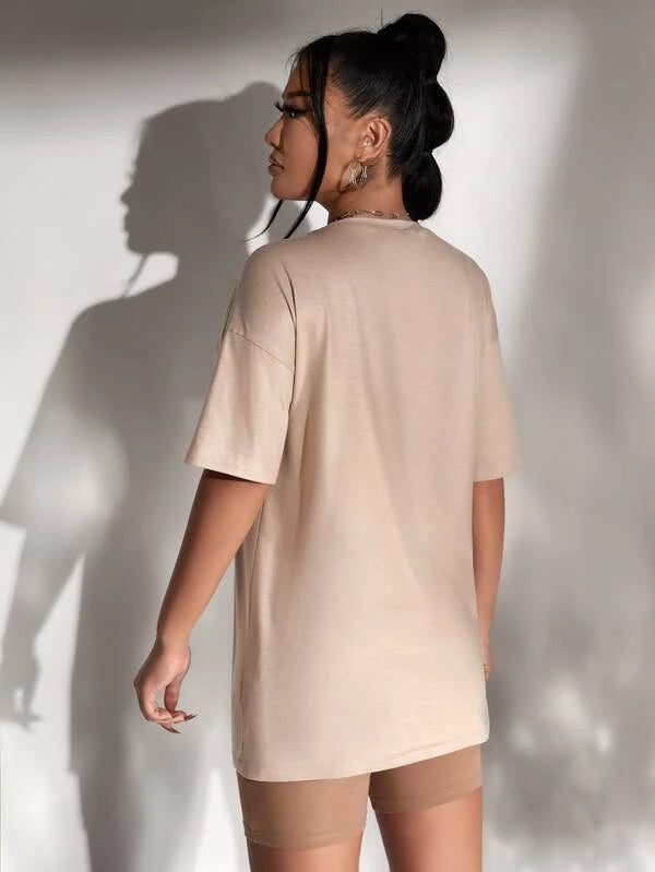 Letter & Butterfly Print Drop Shoulder Tee