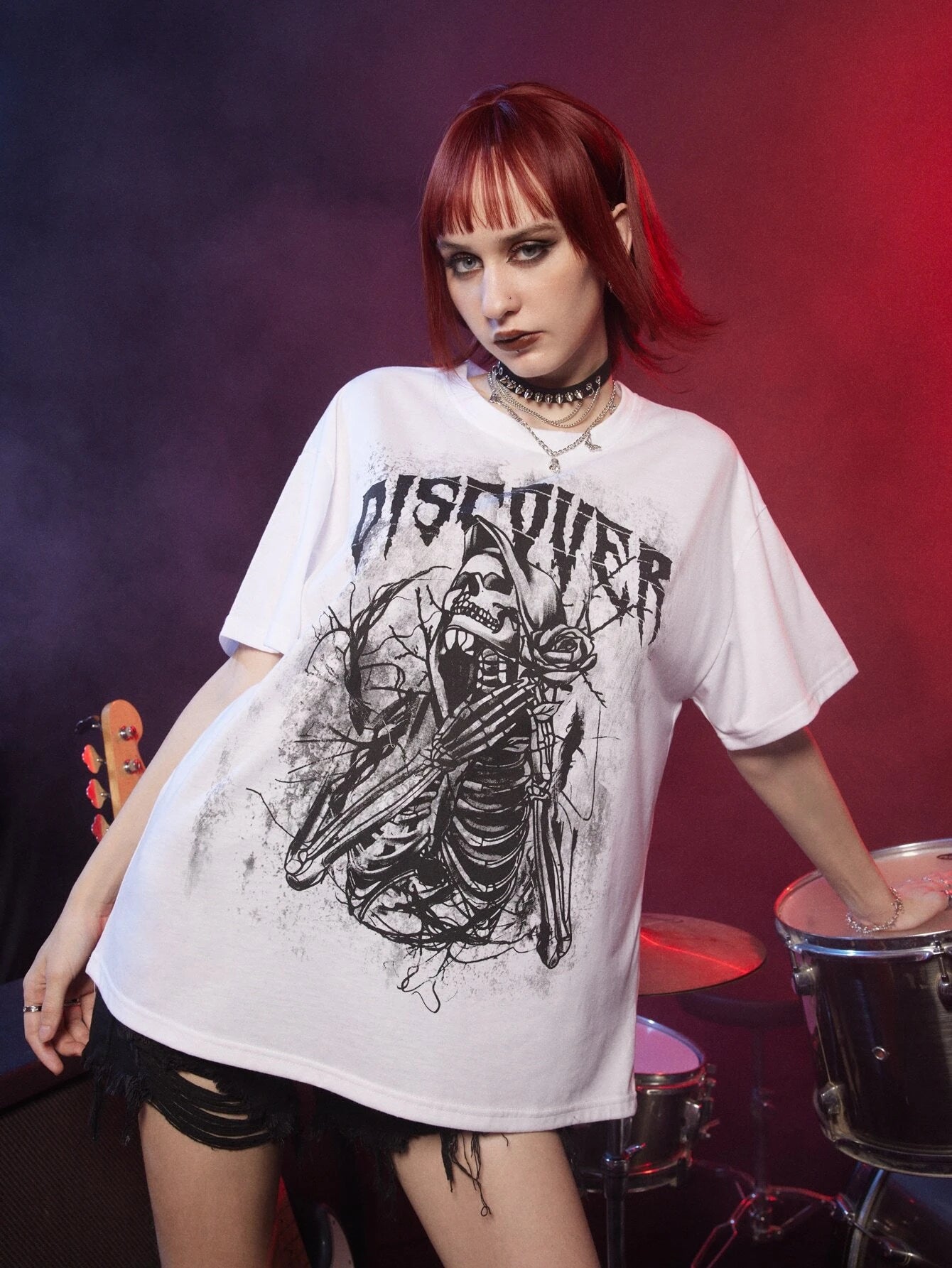 Grunge Punk Skeleton Print Tee