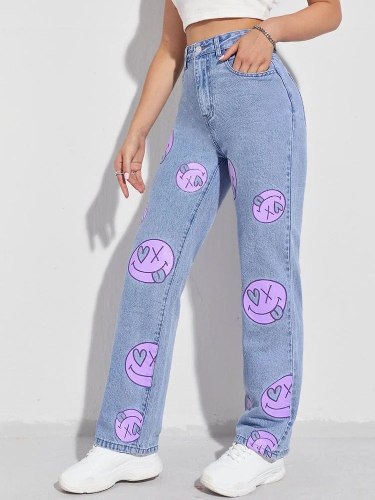 Lite Washed Graphic Printed Jeans
