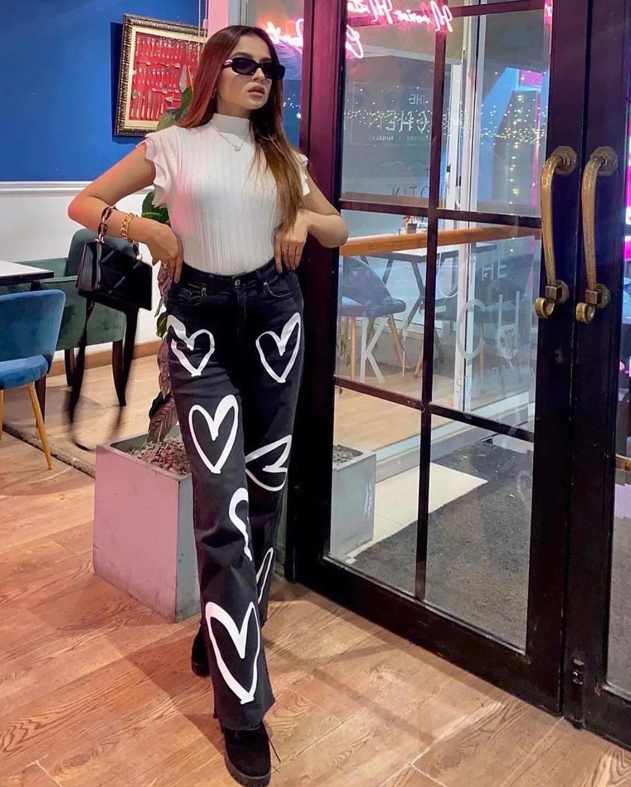 Graphic Heart Flared Jeans