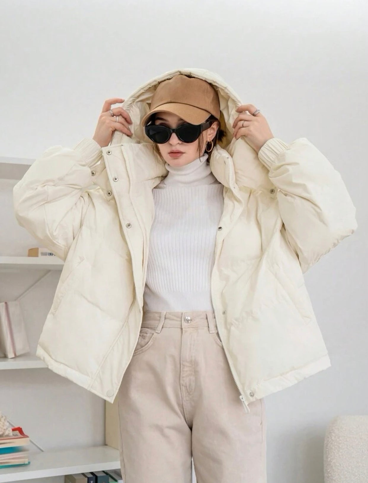 Beige Hooded Puffer Jacket
