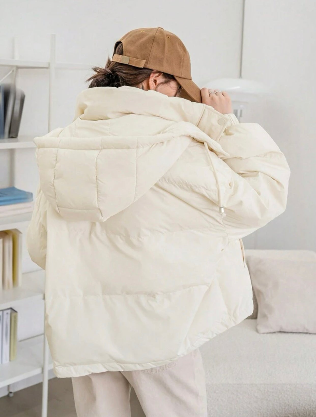 Beige Hooded Puffer Jacket