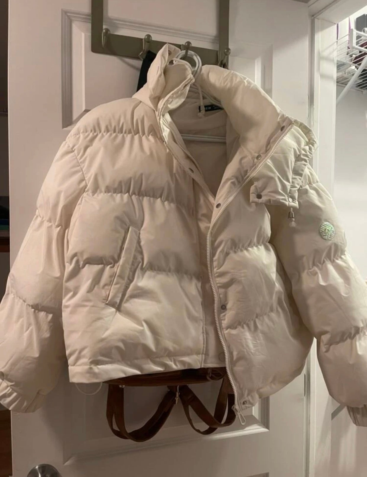 Beige Hooded Puffer Jacket