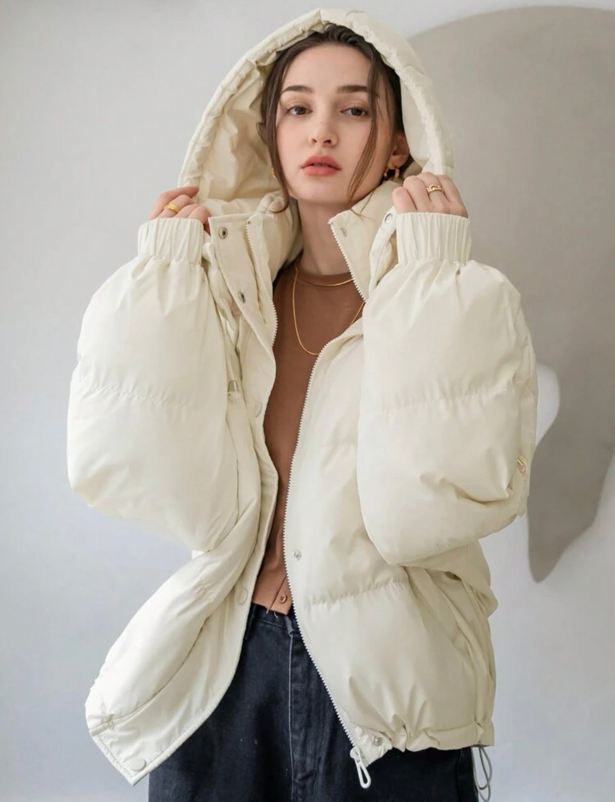 Beige Hooded Puffer Jacket