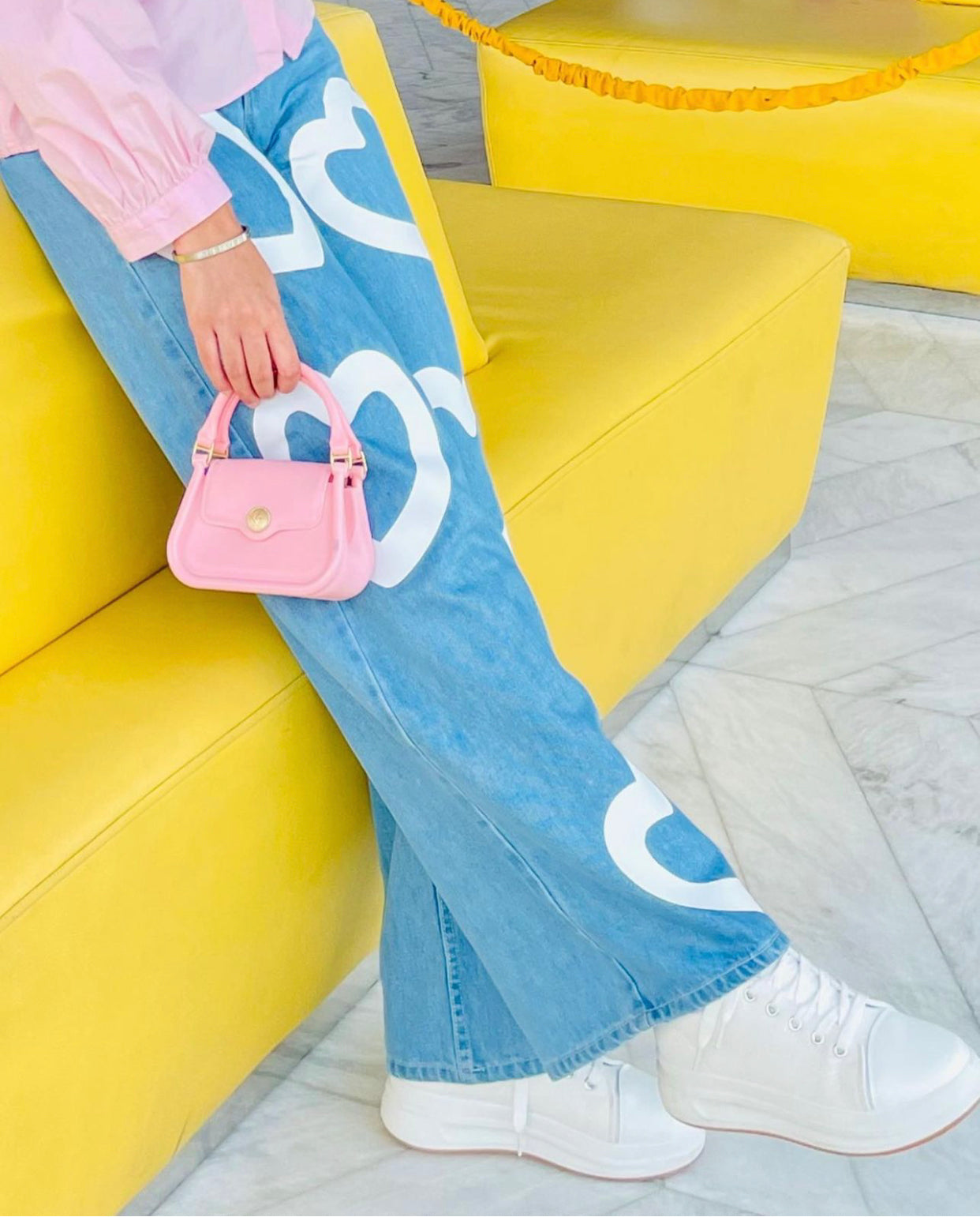 High waist Wide leg Heart printed jeans