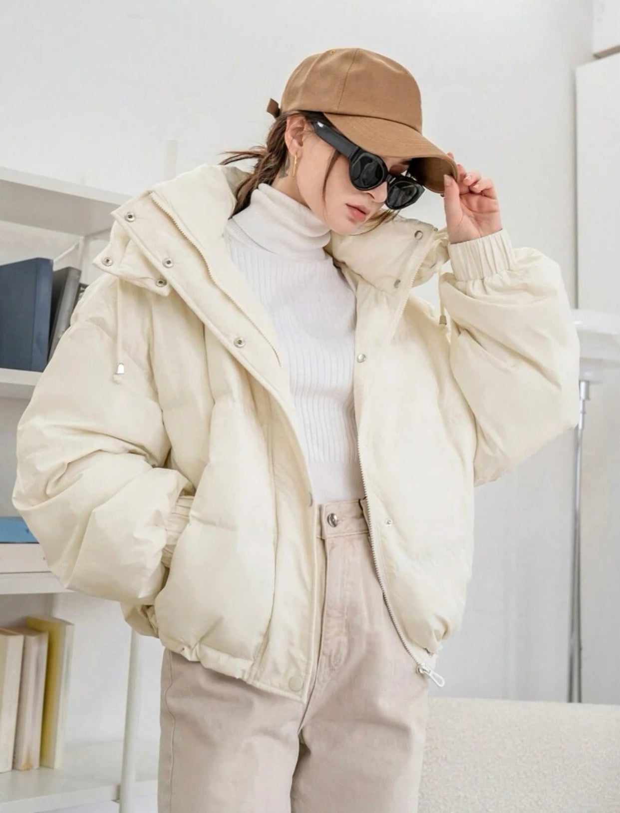 Beige Hooded Puffer Jacket