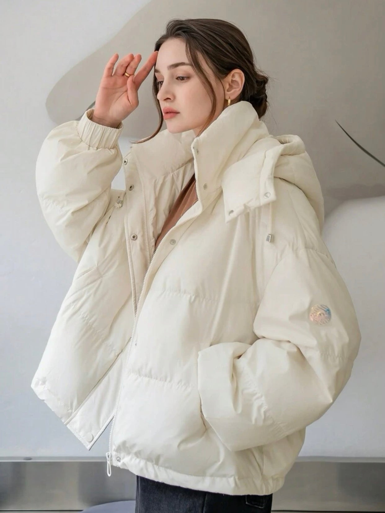Beige Hooded Puffer Jacket