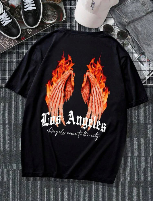 Los Angeles fire print drop shoulder tee