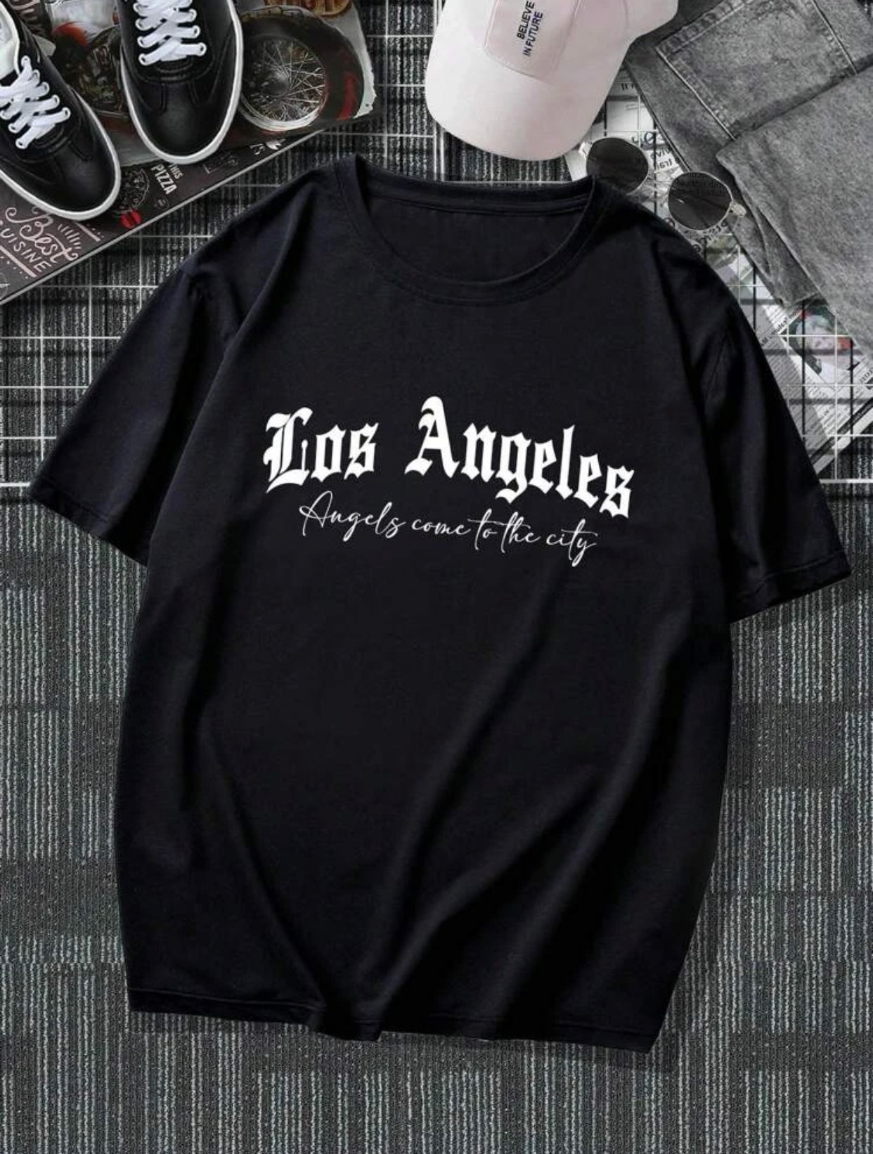 Los Angeles fire print drop shoulder tee