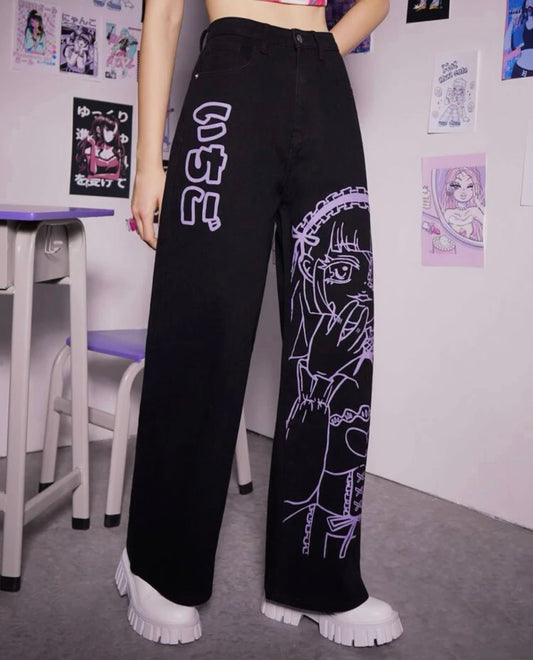 Anime Printed Wide leg jeans