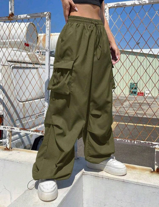 Flap Pocket Side Drawstring Cargo Pants