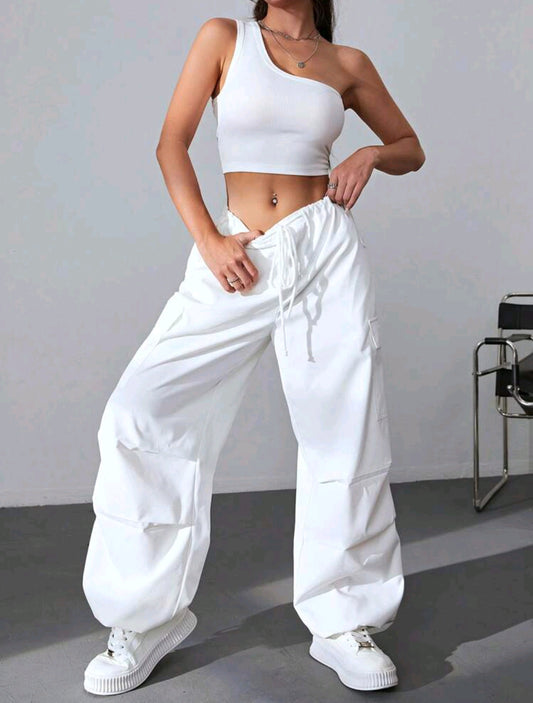 Drawstring waist flap pocket cargo