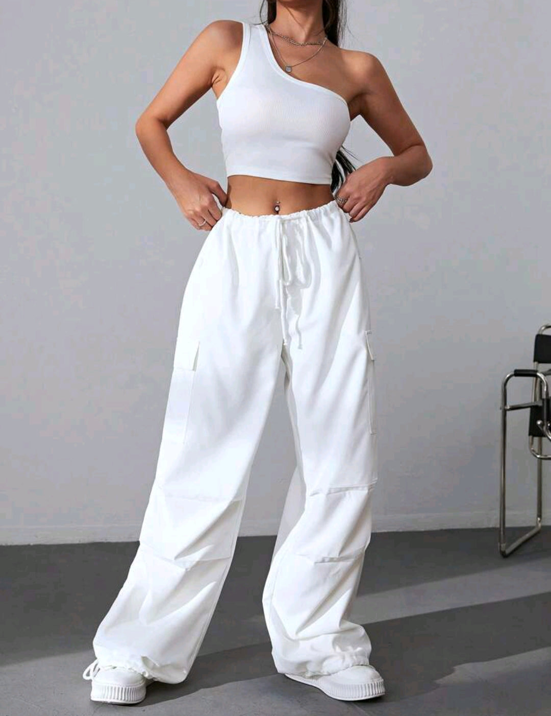 Drawstring waist flap pocket cargo