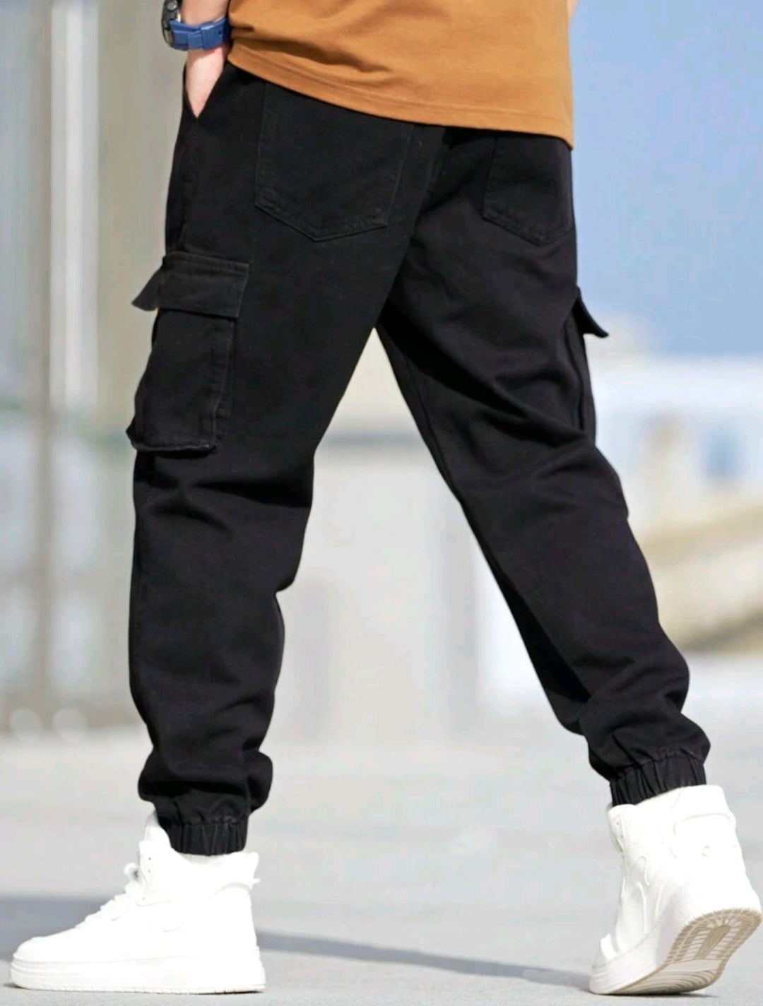 Drawstring denim Cargo pants