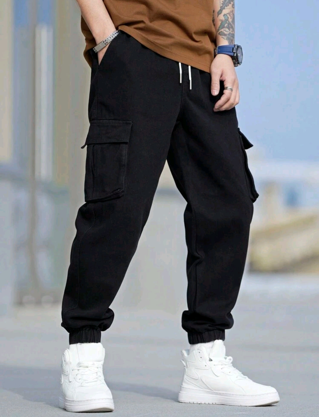 Drawstring denim Cargo pants