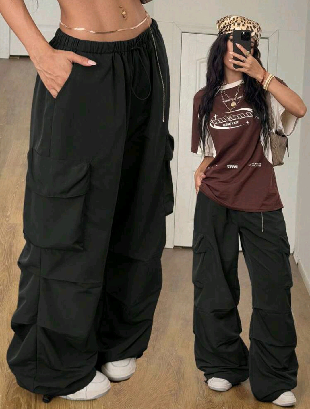 Wide leg pleated cargo