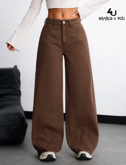 High Waist Leg Jeans Brown