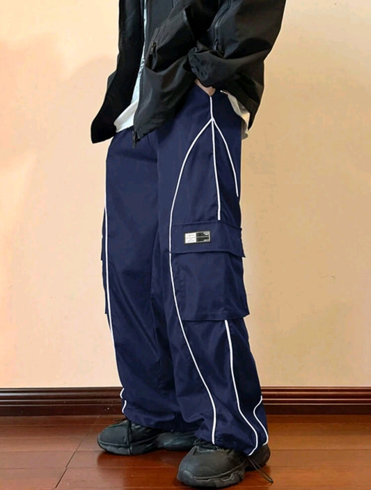 Navy Wide piping cargo pant