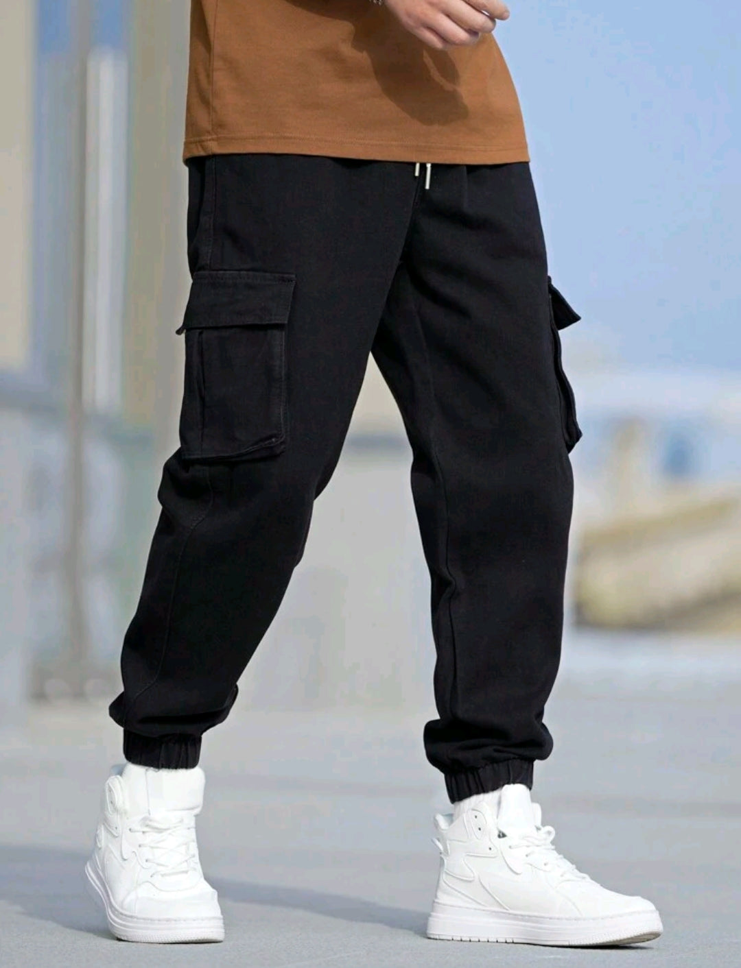 Drawstring denim Cargo pants