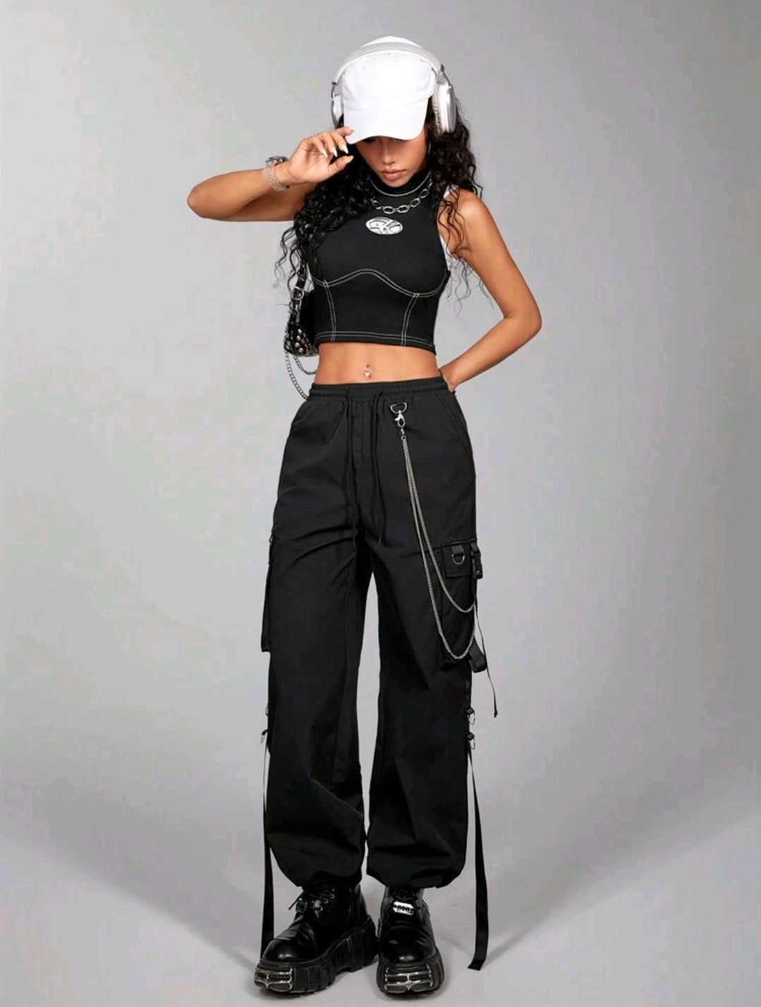 Women Functional Belt Cargo Pants