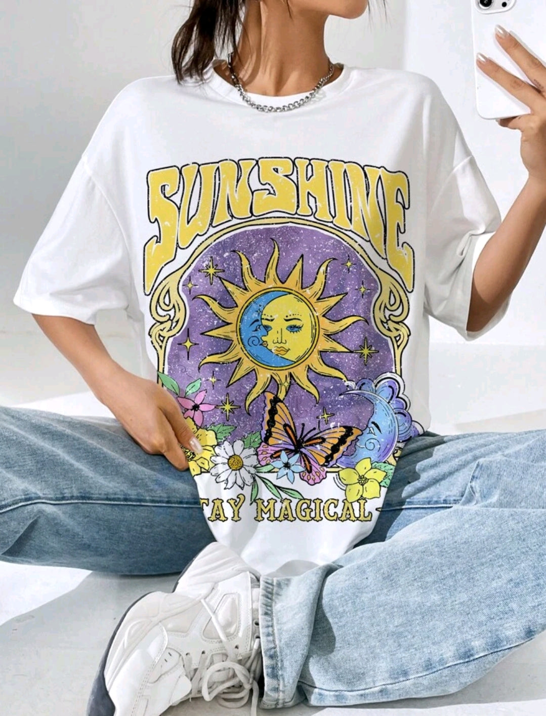 Graphic printed drop shoulder Sunshine Tee