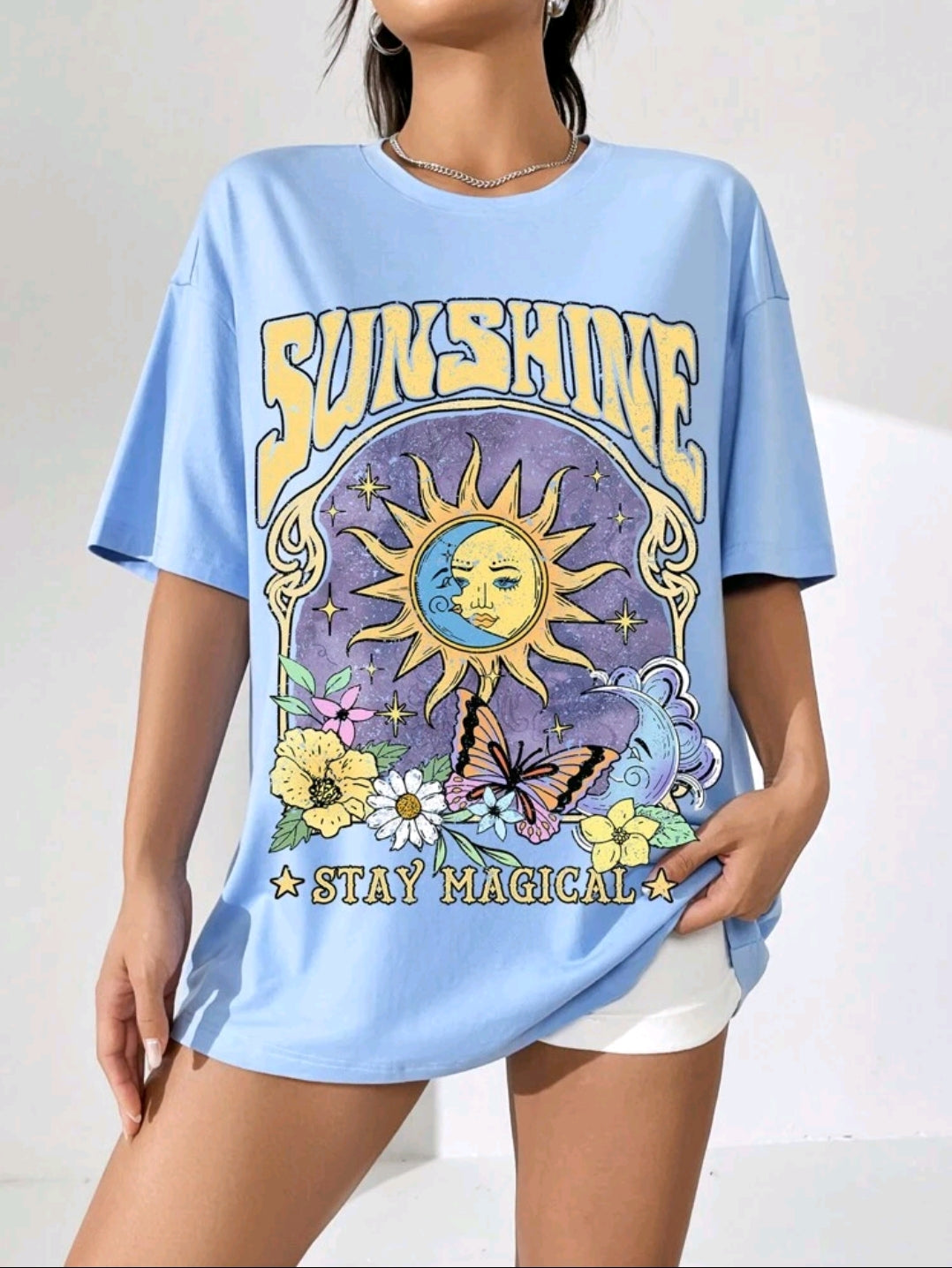 Graphic printed drop shoulder Sunshine Tee