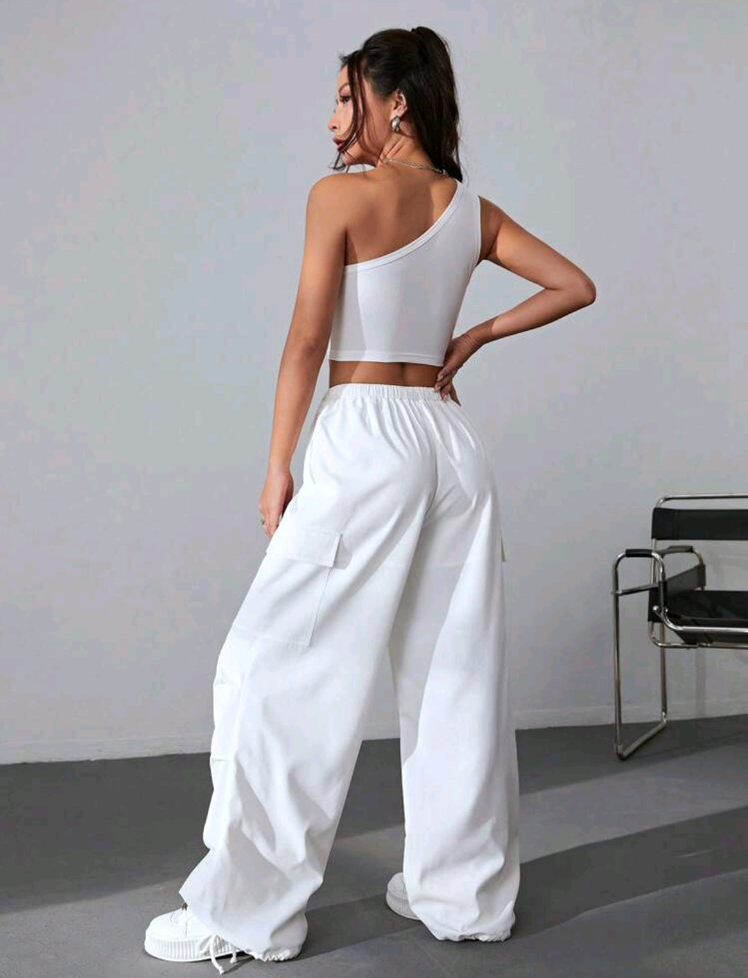 Drawstring waist flap pocket cargo