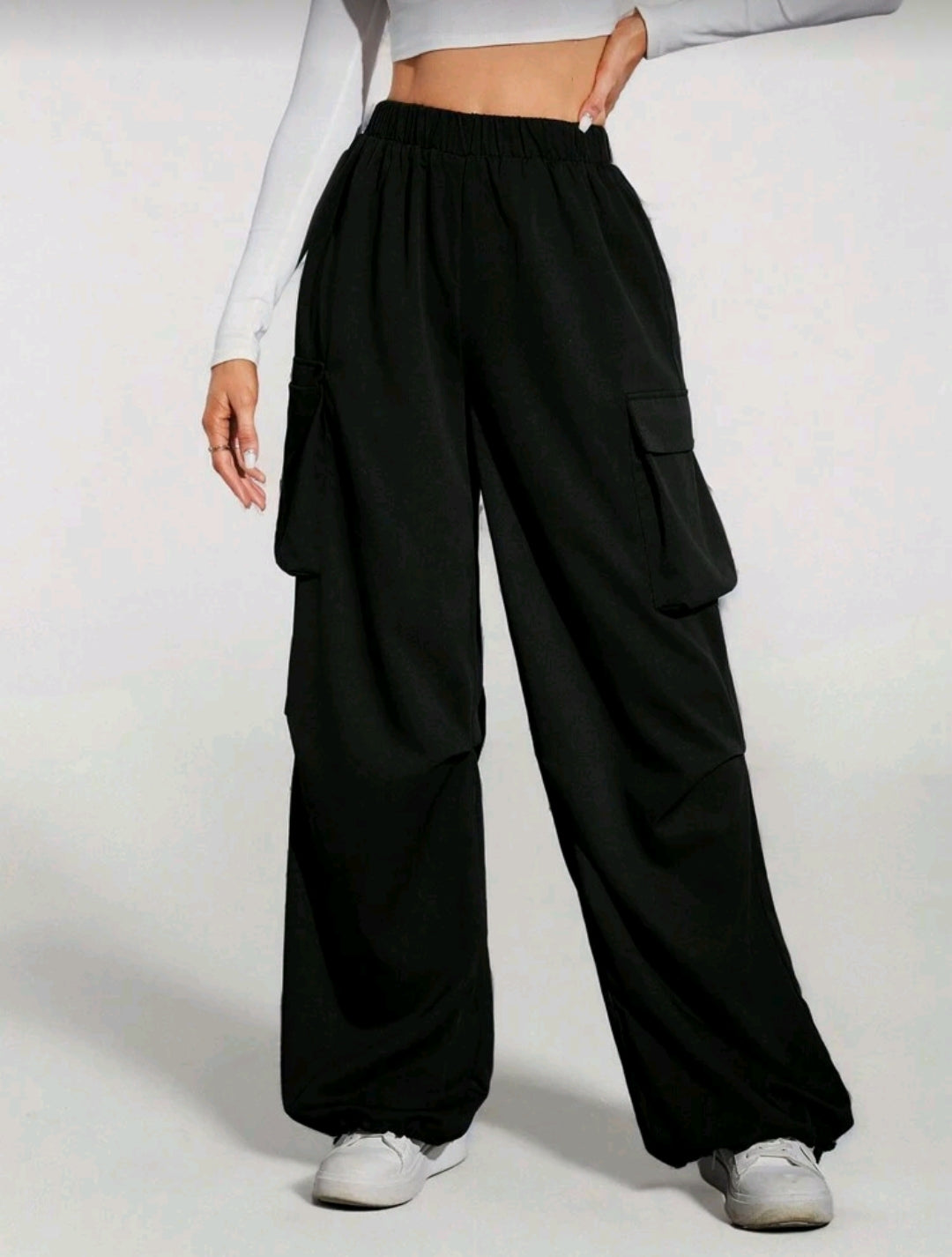 Tall black street cargo pants