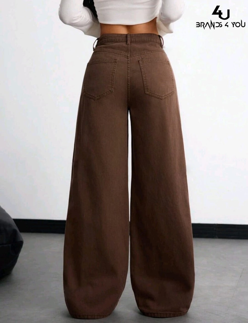 High Waist Leg Jeans Brown
