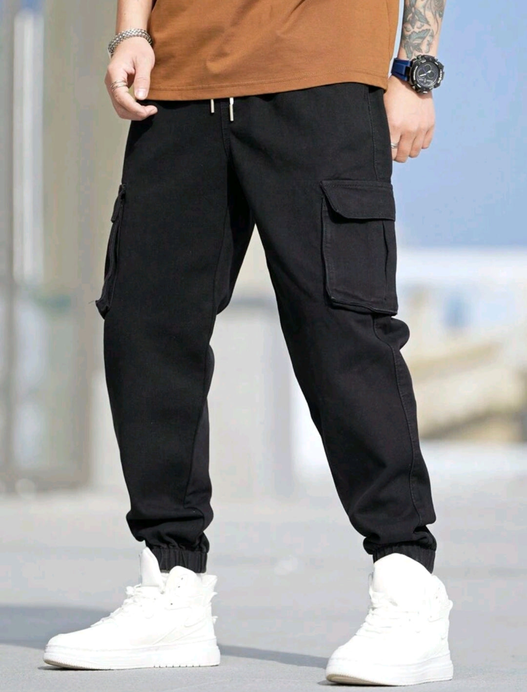 Drawstring denim Cargo pants