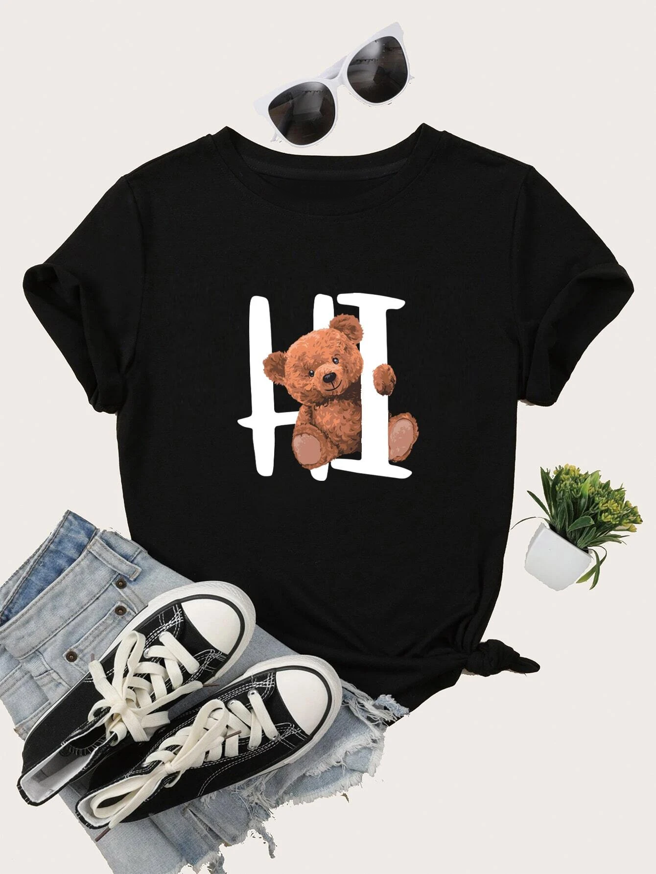 Bear And Letter Graphic Tee