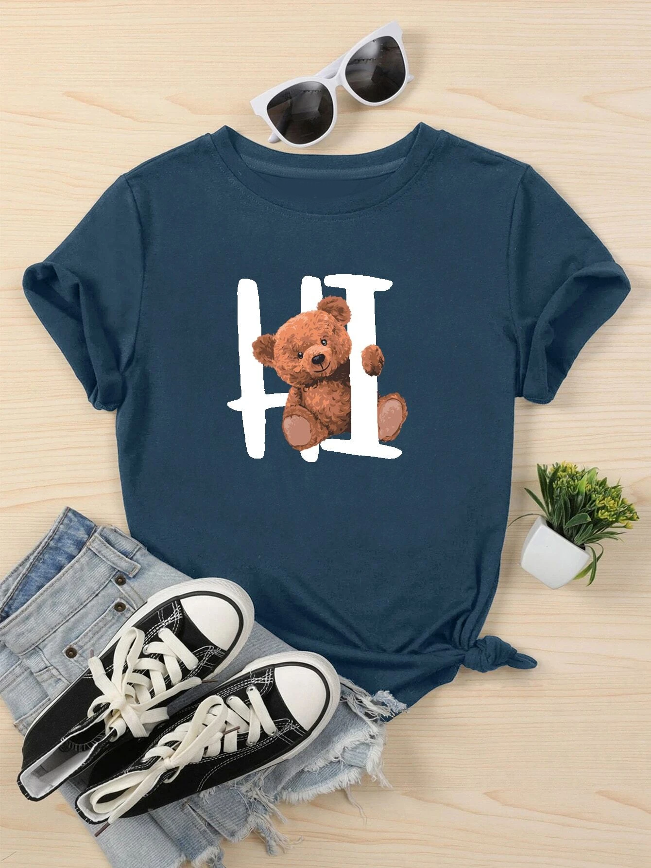 Bear And Letter Graphic Tee