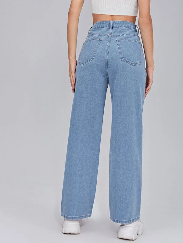 Heart Printed Wide Leg Jeans