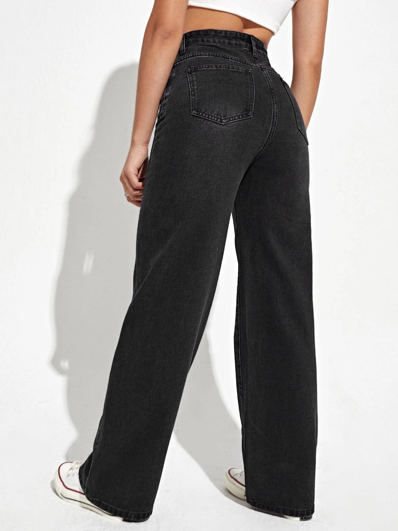 High Waist Slant Pocket Straight Leg Jeans