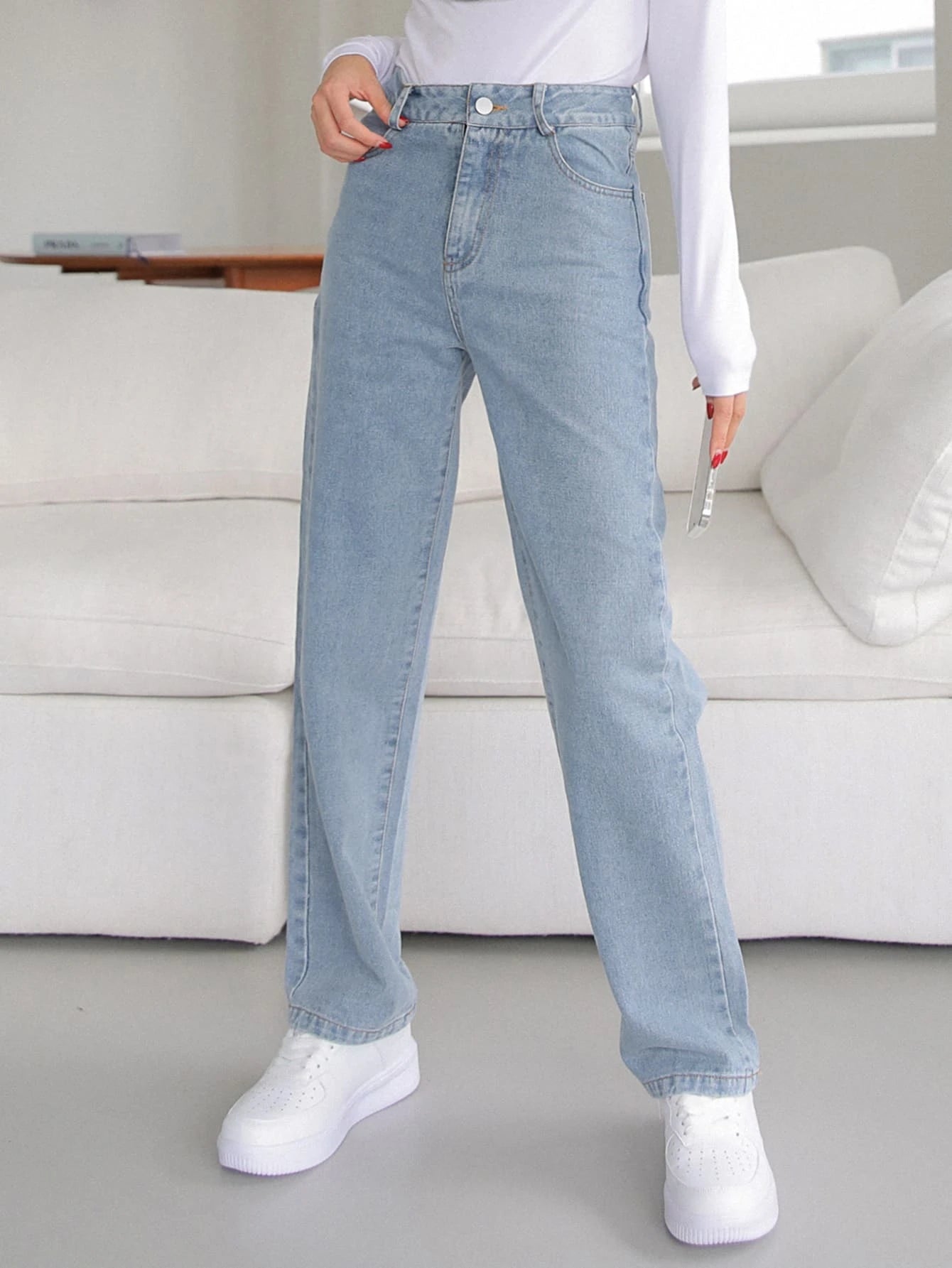 Straight Leg Lite Blue Jeans