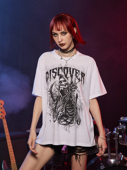 Grunge Punk Skeleton Print Tee