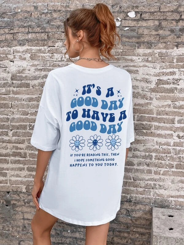 Slogan Graphic Drop Shoulder Tee