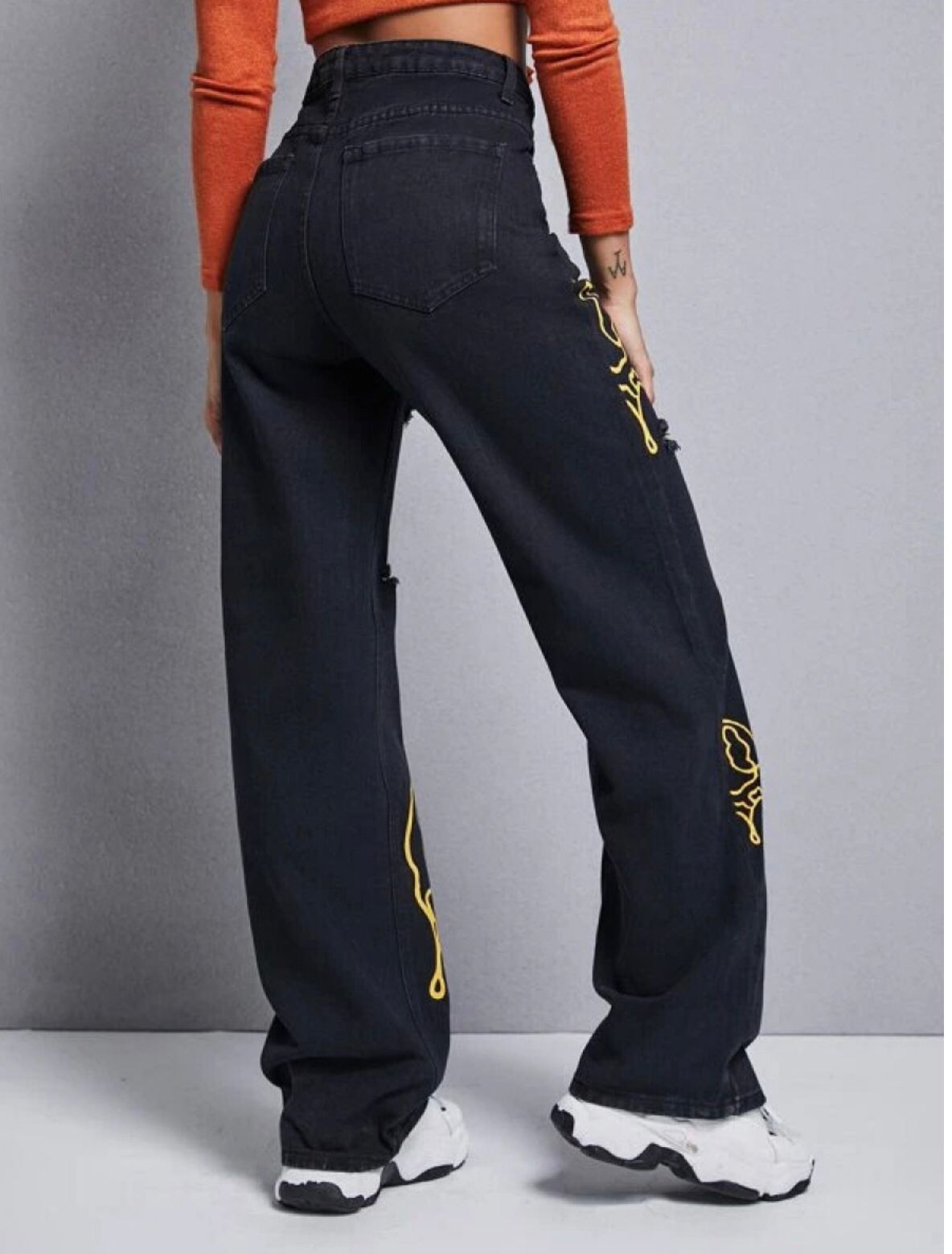 Ripped Graphic Wide High Waist Jeans