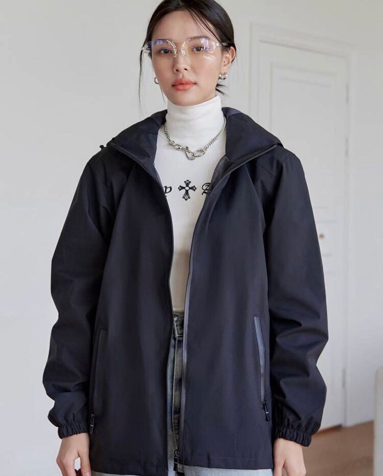 Zip Front Drawstring Hooded Jacket