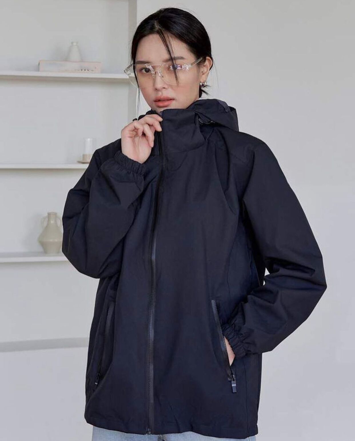 Zip Front Drawstring Hooded Jacket