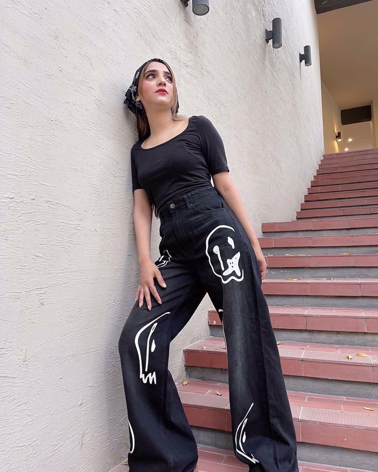High Waist Cartoon Graphic Wide Leg Jeans