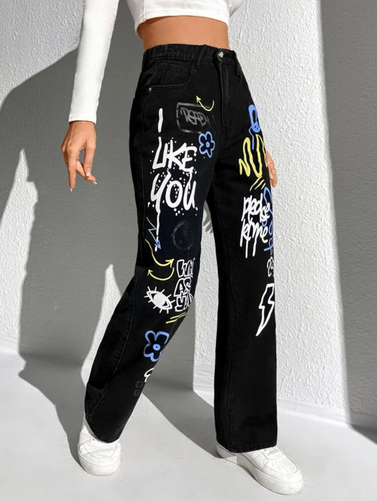 Graphic Printed Jeans