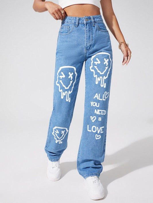 Mom Jeans Vintage blue Graphic